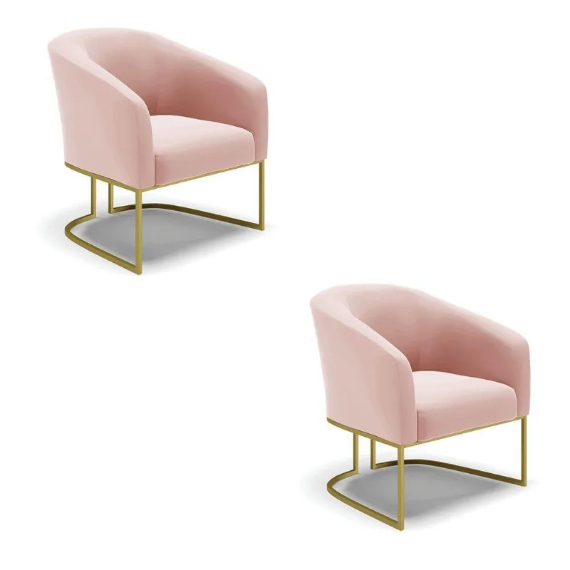 Kit 02 Poltronas Veludo Base Industrial Dourada Rose