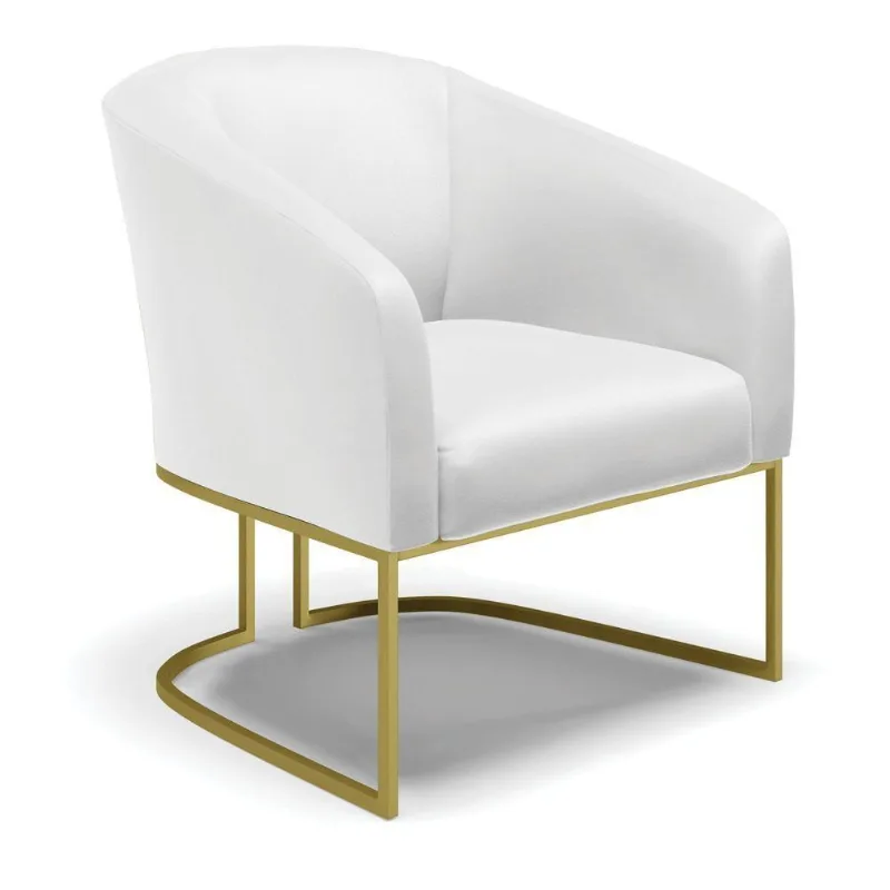 Poltrona Corino Base Industrial Dourada Cor Branco
