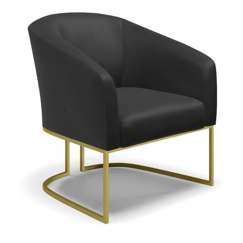Poltrona Corino Base Industrial Dourada Cor Preto