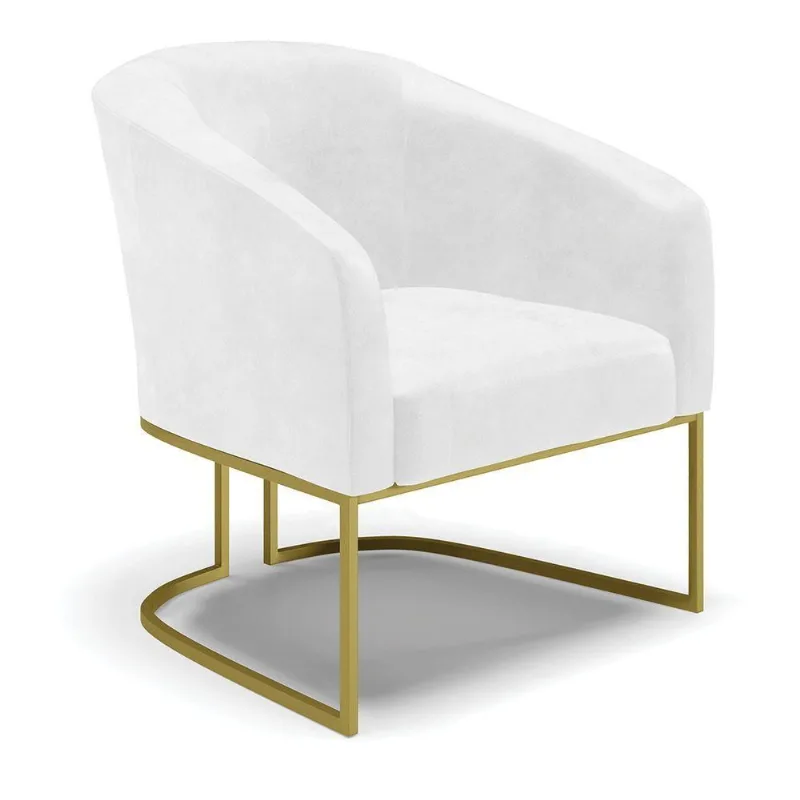 Poltrona Corano Base Industrial Dourada Cor Branco