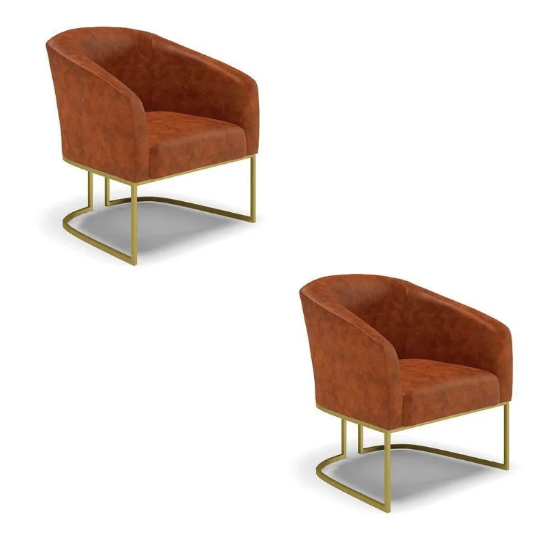 Kit 02 Poltronas Corano Base Industrial Dourada Cor Nozes