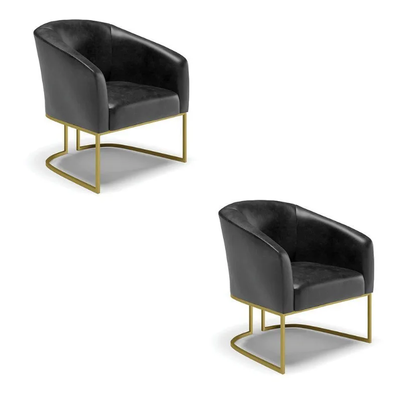 Kit 02 Poltronas Corano Base Industrial Dourada Cor Preto