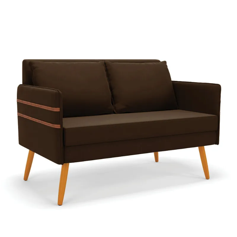 Namoradeira 02 Lugares Mari Suede Marrom Pés Palito Castanho - D'Rossi - DRossi