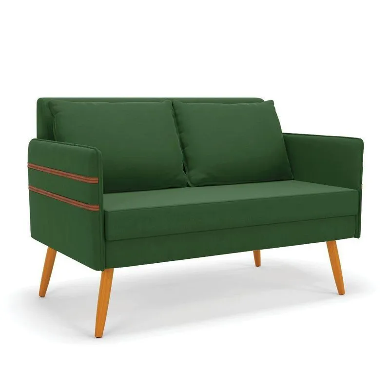 Namoradeira 02 Lugares Mari Suede Verde Pés Palito Castanho