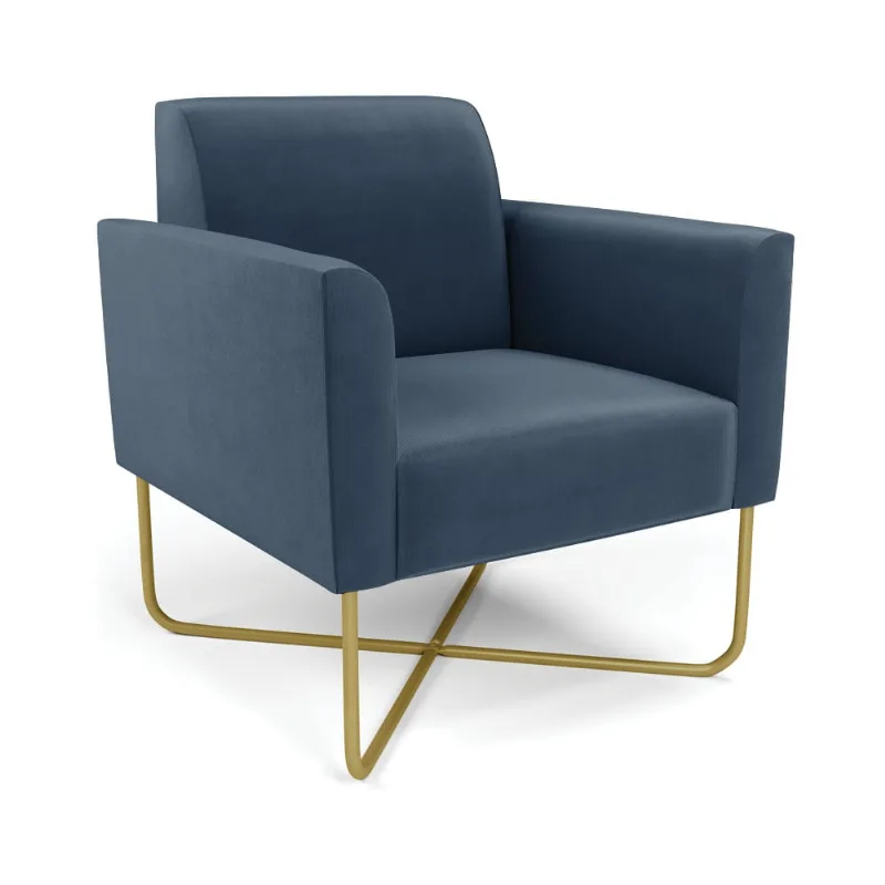 Poltrona Base X Industrial Dourado Marisa Suede D03 - D?Rossi Azul Marinho - DRossi