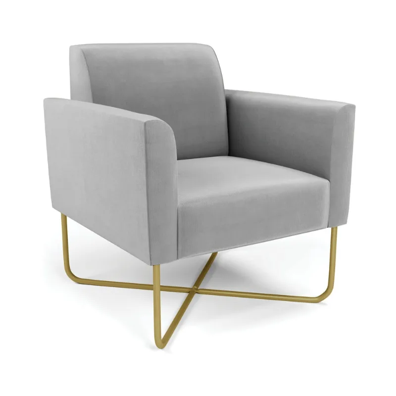 Poltrona Base X Industrial Dourado Marisa Suede D03 - D?Rossi Cinza - DRossi