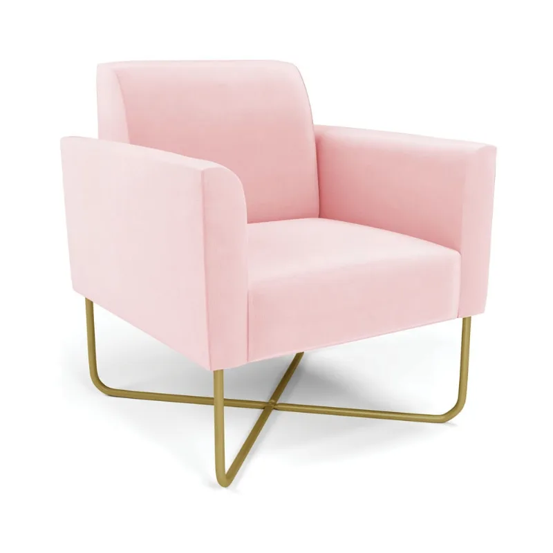 Poltrona Base X Industrial Dourado Marisa Suede D03 - D?Rossi Rosa Bebê - DRossi