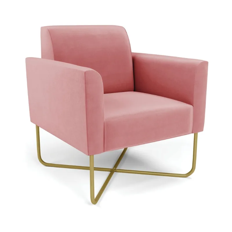 Poltrona Base X Industrial Dourado Marisa Suede D03 - D?Rossi Rose - DRossi