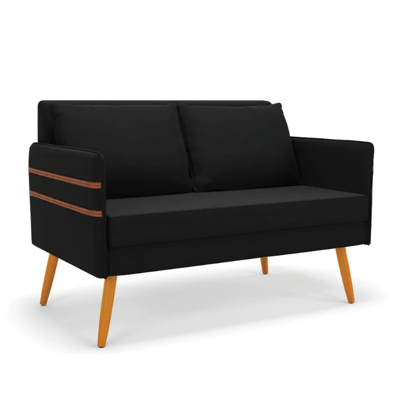 Namoradeira 02 Lugares Mari Suede Pés Palito Castanho - D'Rossi Preto - DRossi