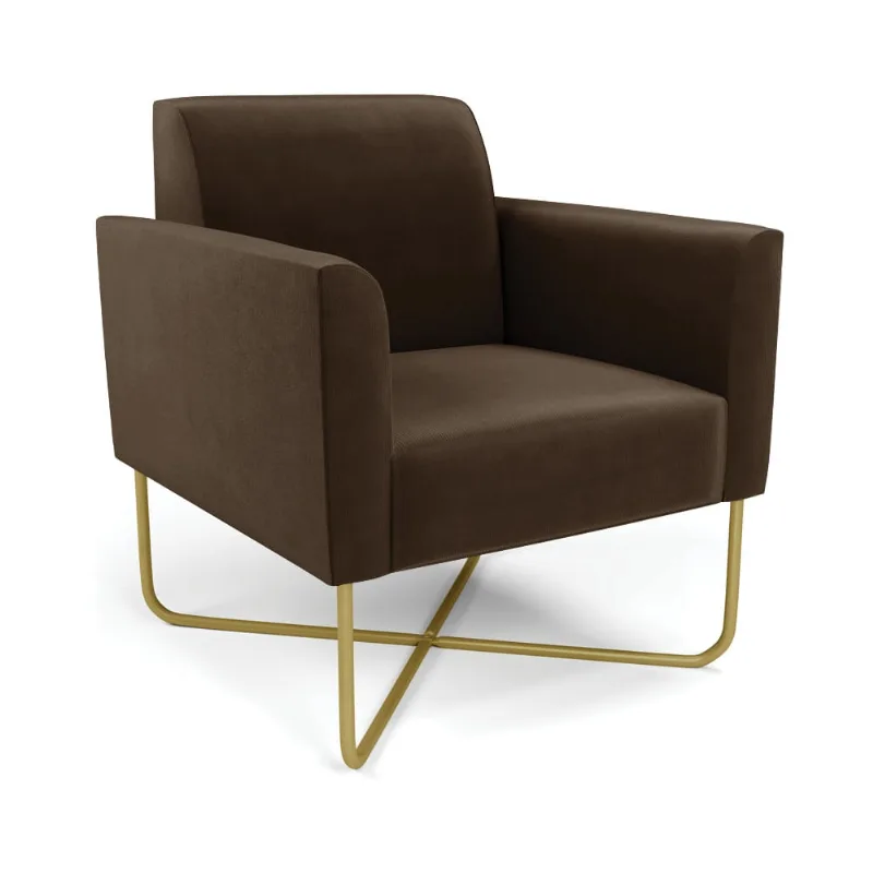 Poltrona Base X Industrial Dourado Marisa Suede D03 - D?Rossi Marrom - DRossi