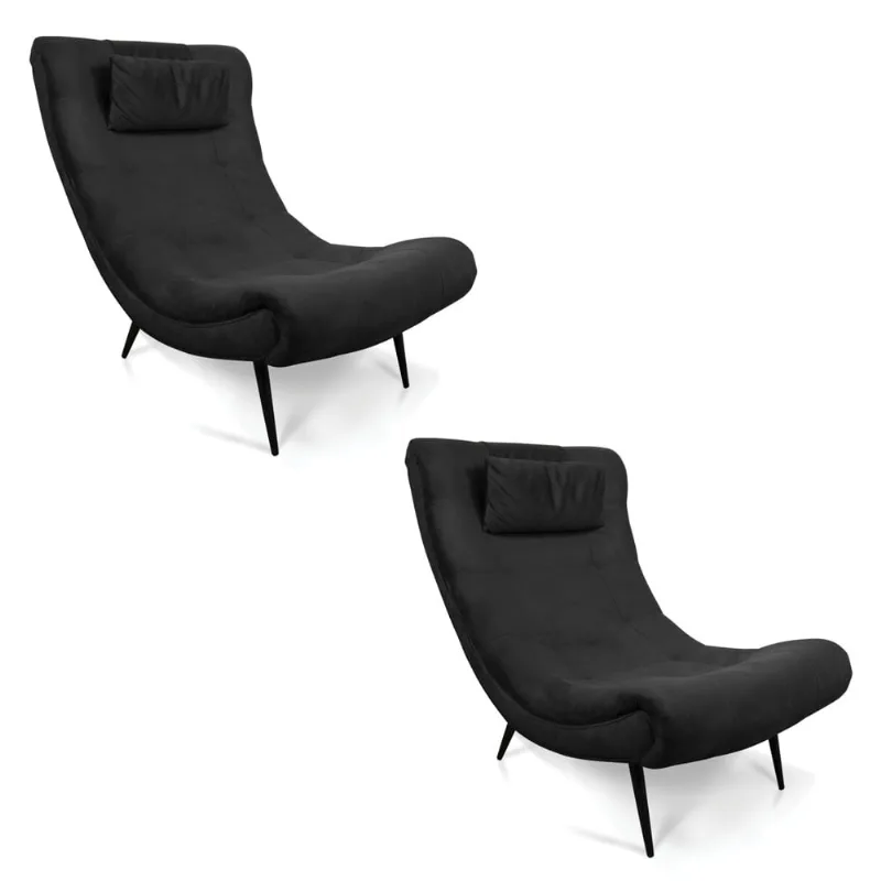 Kit 02 Poltronas Sher Suede Pés Palito de Ferro - D'Rossi Preto - DRossi