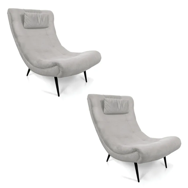 Kit 02 Poltronas Sher Suede Cinza Pés Palito de Ferro - D'Rossi - DRossi