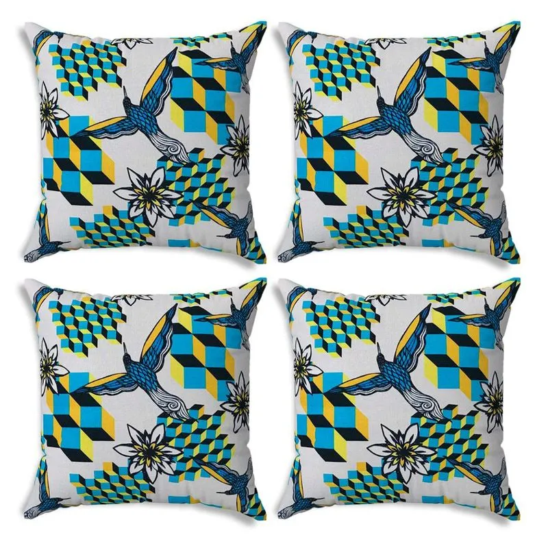 Kit 04 Capas para Almofada Tecido Estampado Beija Flor D23 42x42 cm - D'Rossi