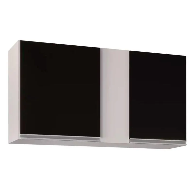 Armário Aéreo 02s Agata Branco Preto 100cm