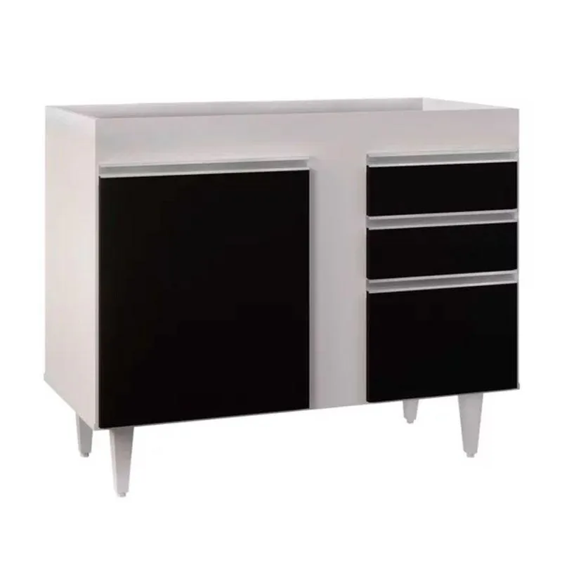 Balcão 02 Gavetas Bia Branco Preto 100cm