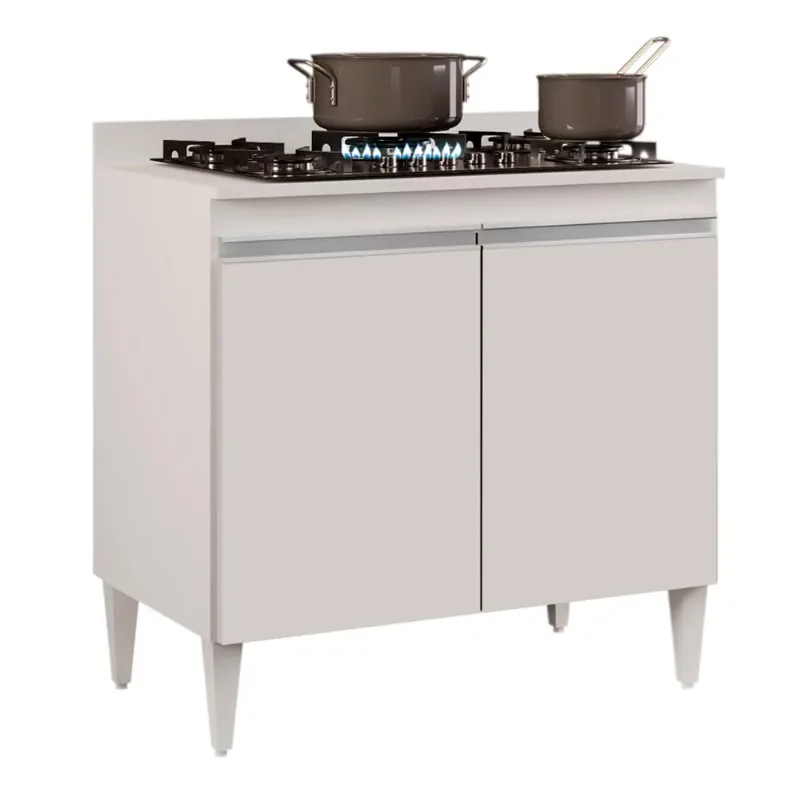 Balcão para Cooktop de Cozinha Com Tampo 2 Portas Brenda Branco 80 Cm - D'Rossi - DRossi