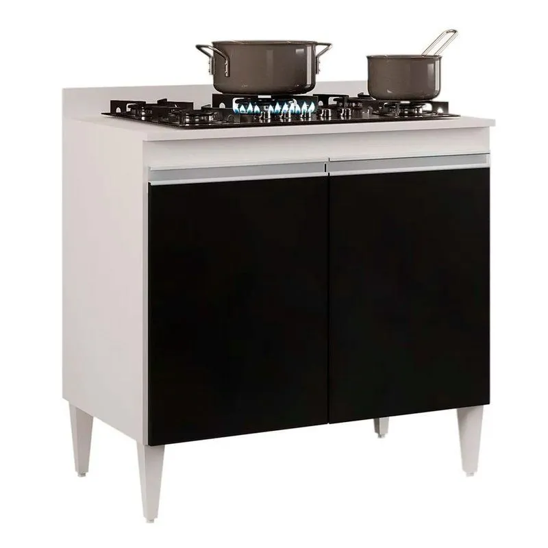 Balcão Para Cooktop 2s Brenda Branco Preto 80cm