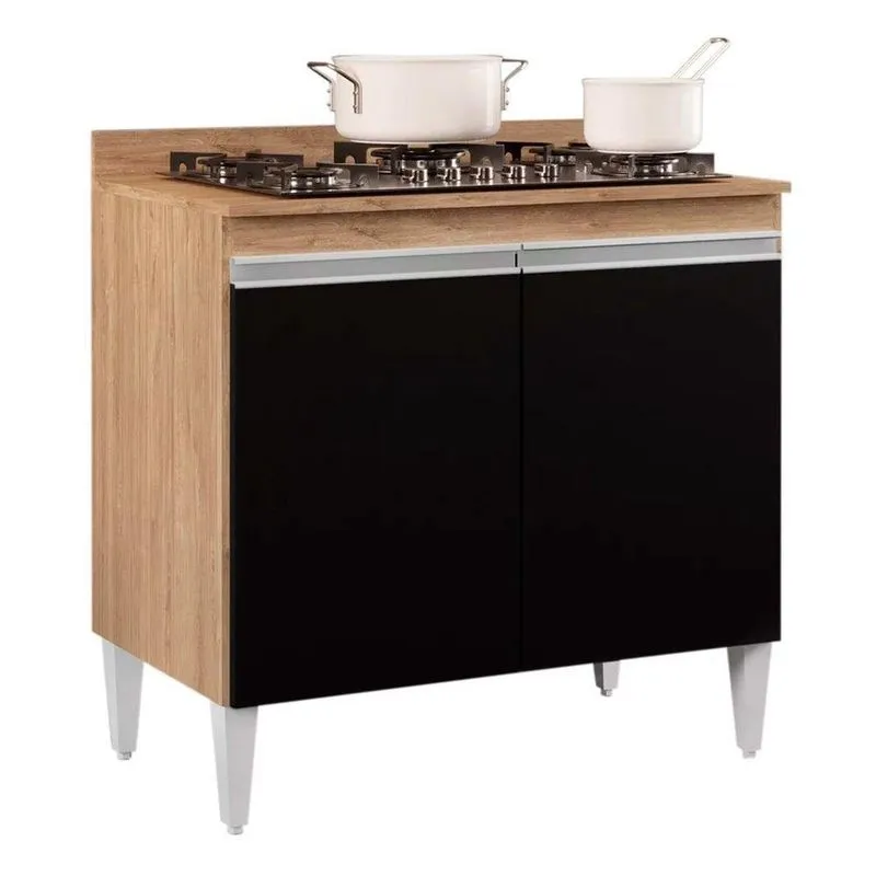 Balcão Para Cooktop 2s Brenda Castanho Preto 80cm