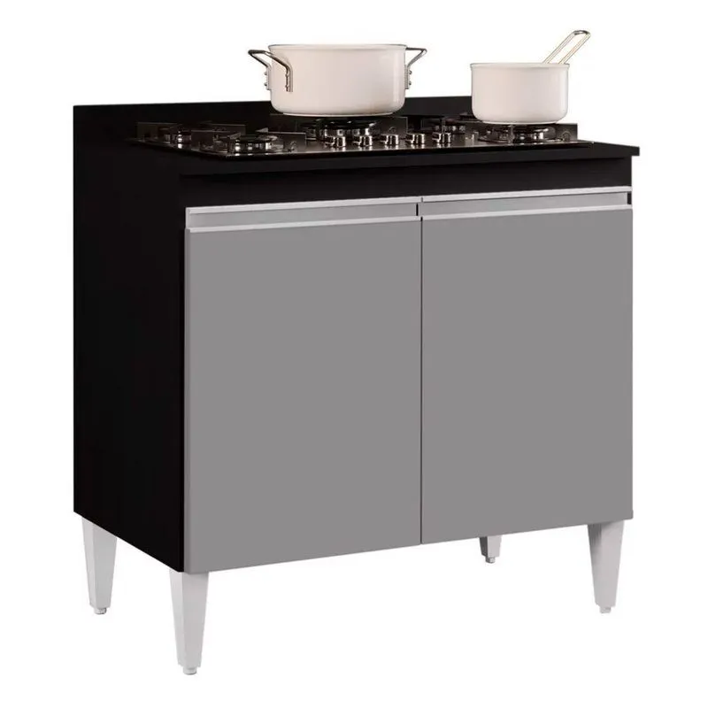 Balcão Para Cooktop 2s Brenda Preto Cinza 80cm
