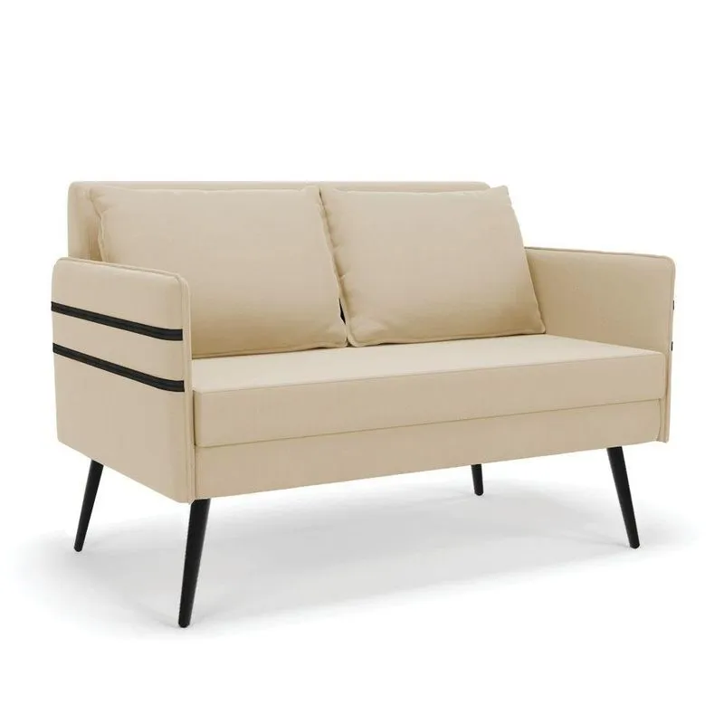 Namoradeira 02 Lugares Mari Suede Pés Palito De Ferro Bege