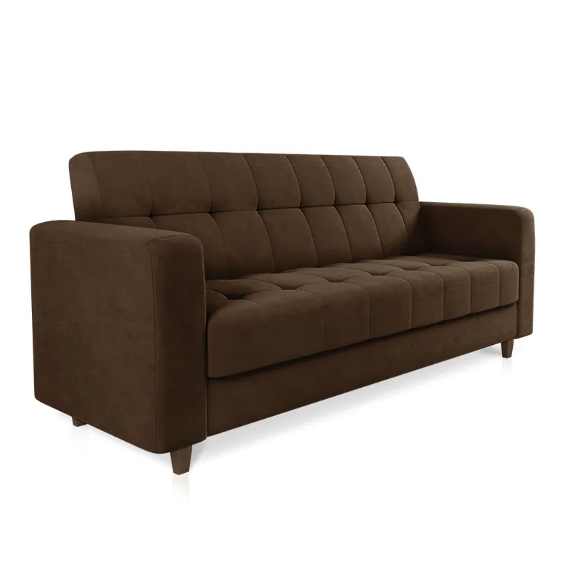 Sofá 03 Lugares Arezzo Suede Pés Chanfrado Tabaco - D'Rossi Marrom - DRossi