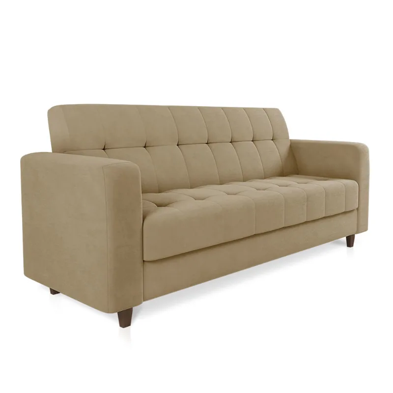 Sofá 03 Lugares Arezzo Suede Pés Chanfrado Tabaco - D'Rossi Marrom Rato - DRossi