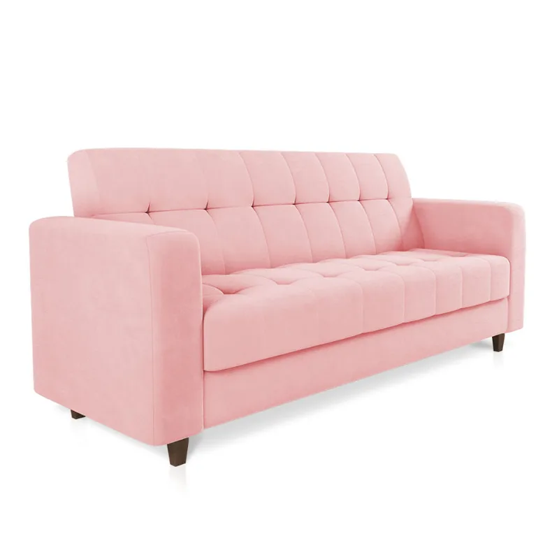 Sofá 03 Lugares Arezzo Suede Pés Chanfrado Tabaco - D'Rossi Rosa Bebê - DRossi