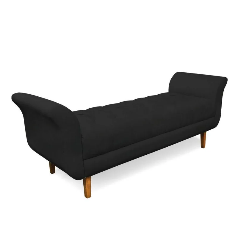 Recamier Olinda Veludo 160 Cm Pés Chanfrado Castanhos - D'rossi Cor Preto