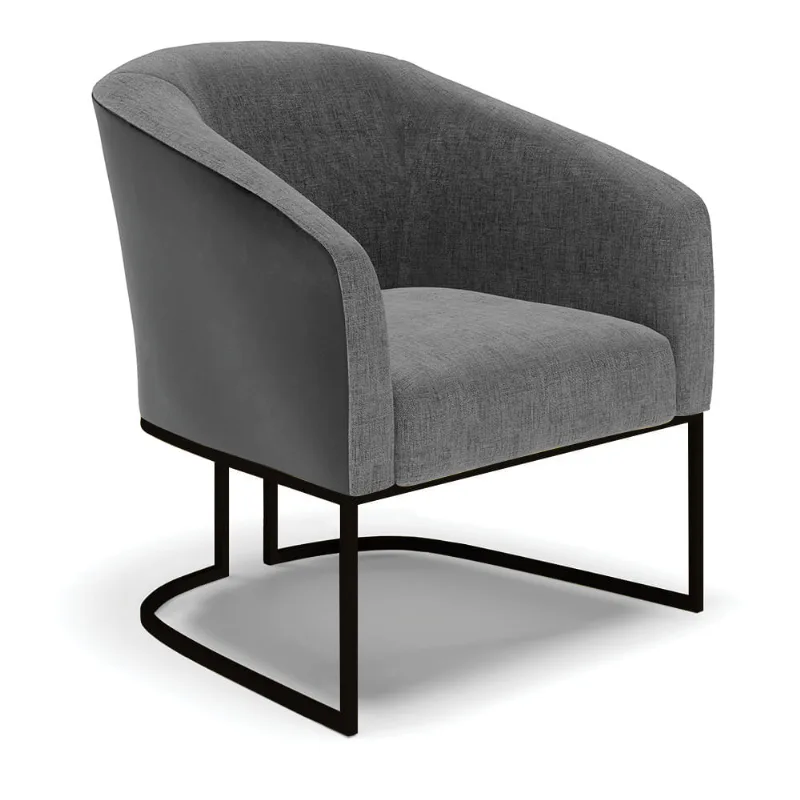 Poltrona Stella Corano Preto com Linho Grafite A26 Base Industrial Preto - D'Rossi