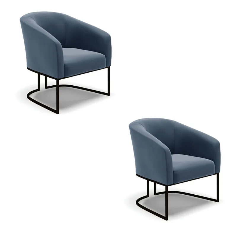 Poltrona Decorativa Industrial Preto Kit 2 Stella Suede Azul Marinho D03 - D'Rossi - DRossi