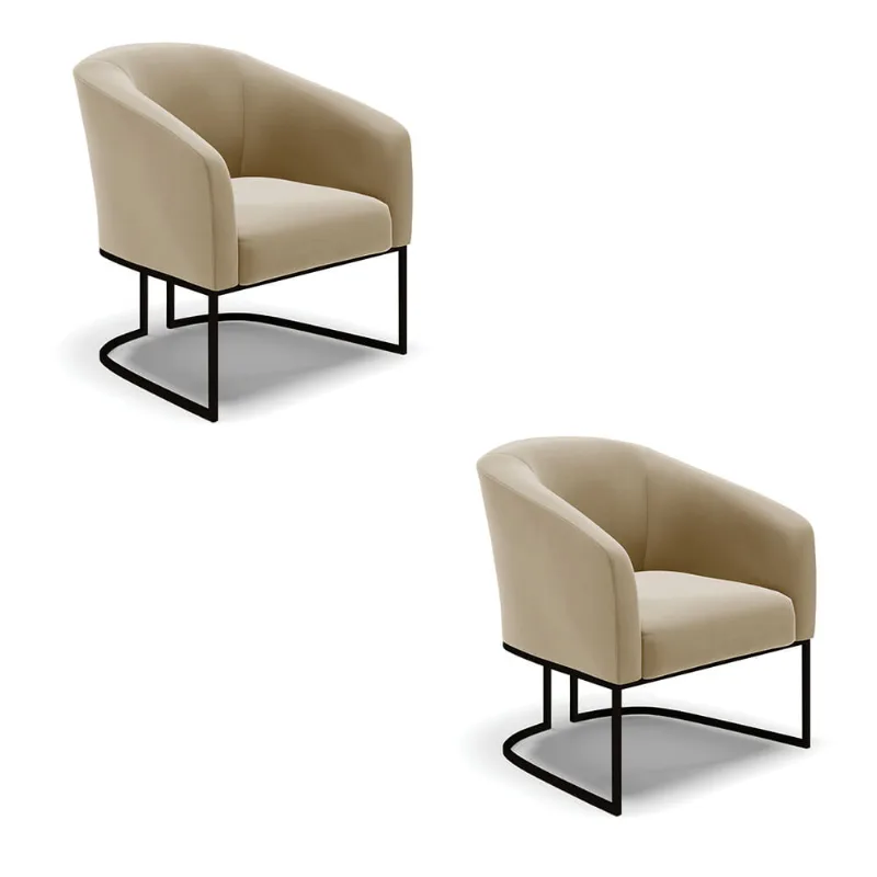 Poltrona Decorativa Industrial Preto Kit 2 Stella Suede Marrom Rato D03 - D'Rossi - DRossi
