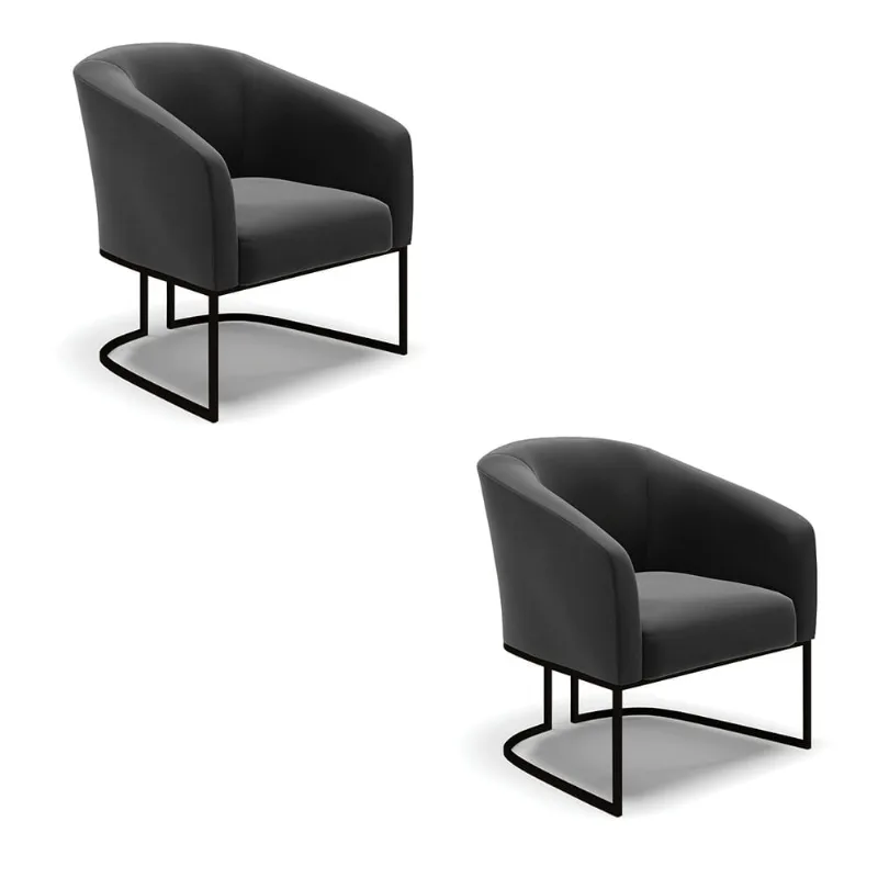 Poltrona Decorativa Industrial Preto Kit 2 Stella Suede Preto D03 - D'Rossi - DRossi