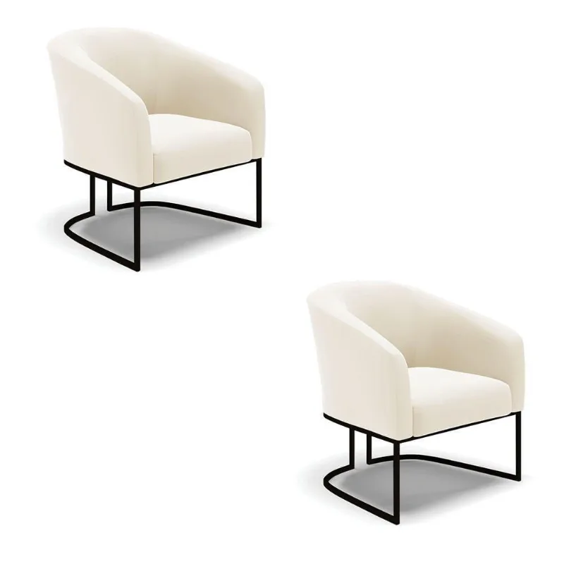 Kit 2 Poltronas Stella Veludo Bege Base Industrial Preto - D'Rossi
