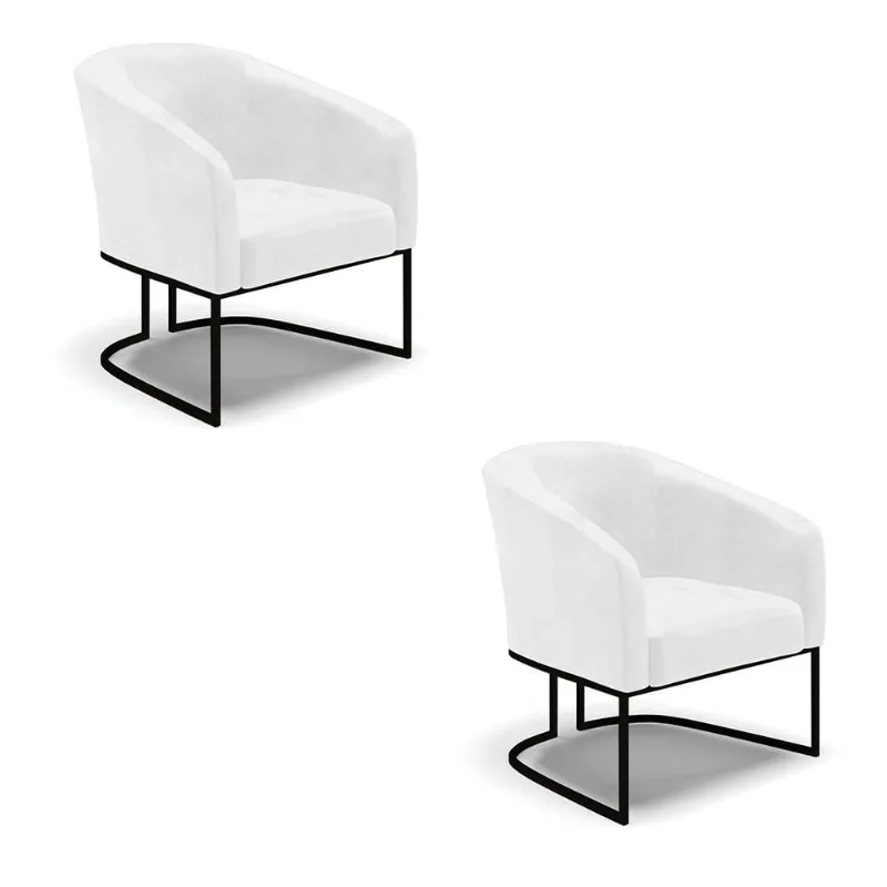 Poltrona Decorativa Industrial Preto Kit 2 Stella Sintético PU Branco D03 - D'Rossi - DRossi
