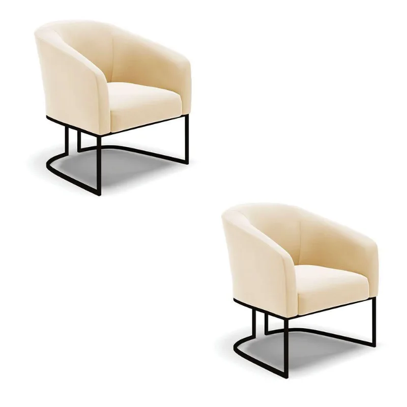 Kit 2 Poltronas Stella Suede Base Industrial Preto - D'Rossi Cor Bege