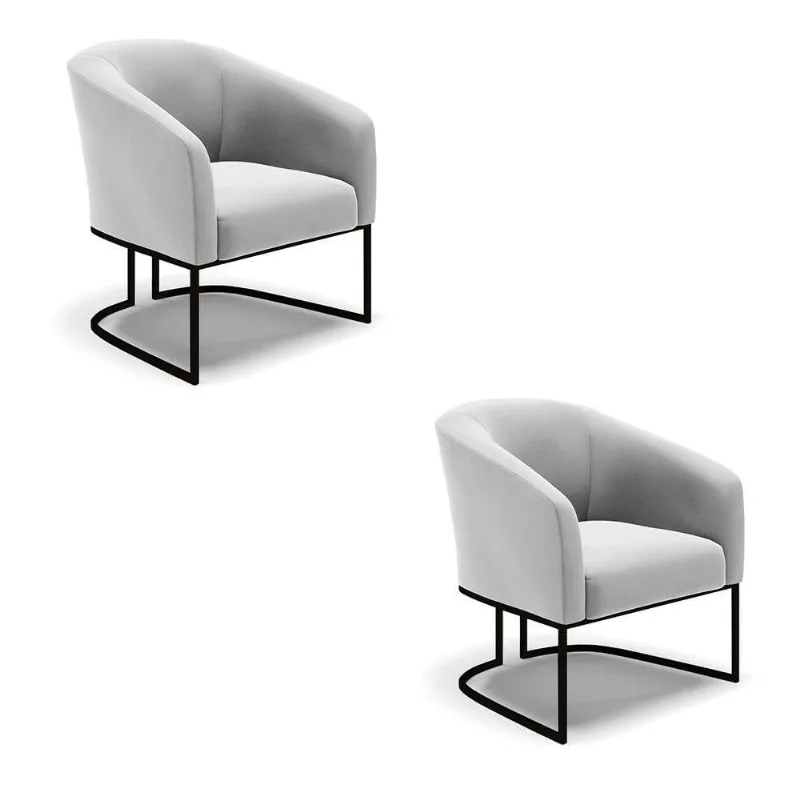 Kit 2 Poltronas Stella Suede Base Industrial Preto - D'Rossi Cor Cinza