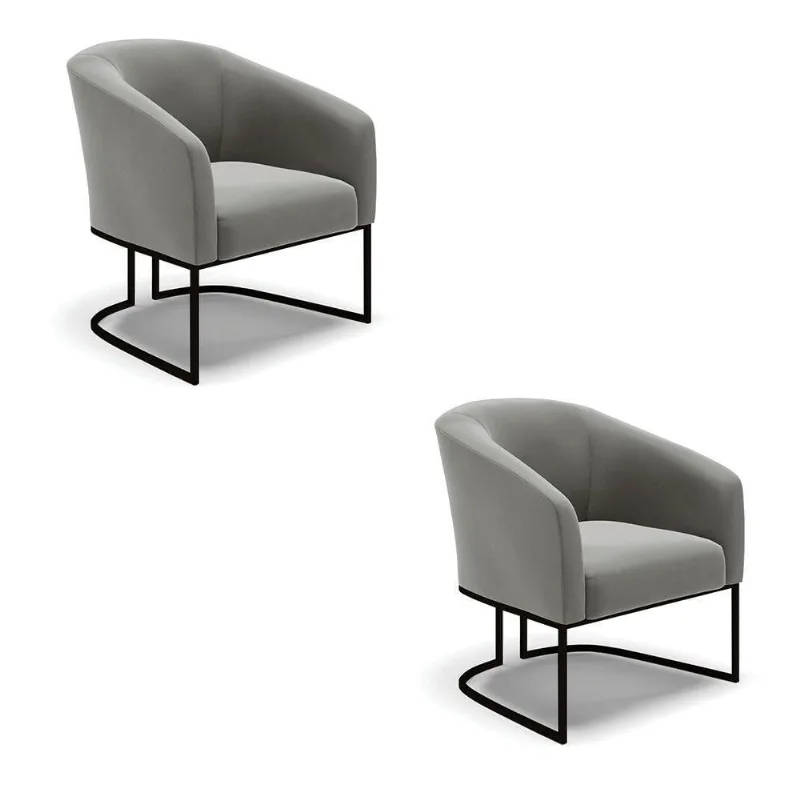 Kit 2 Poltronas Stella Suede Base Industrial Preto - D'Rossi Cor Grafite