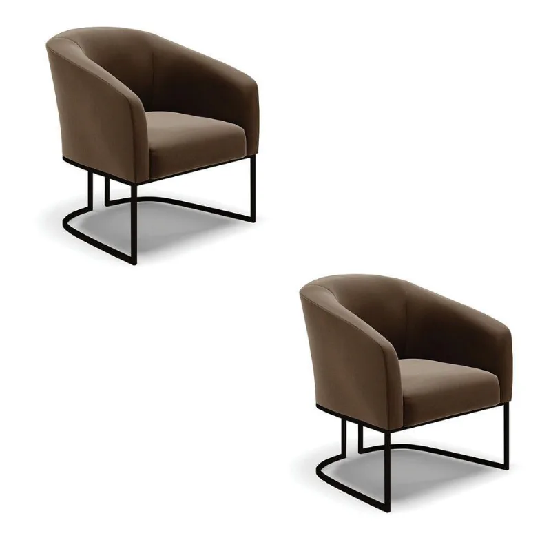 Kit 2 Poltronas Stella Suede Base Industrial Preto - D'Rossi Cor Marrom