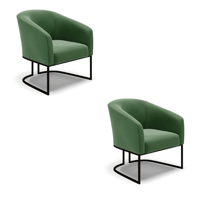 Kit 2 Poltronas Stella Suede Base Industrial Preto - D'Rossi Cor Verde