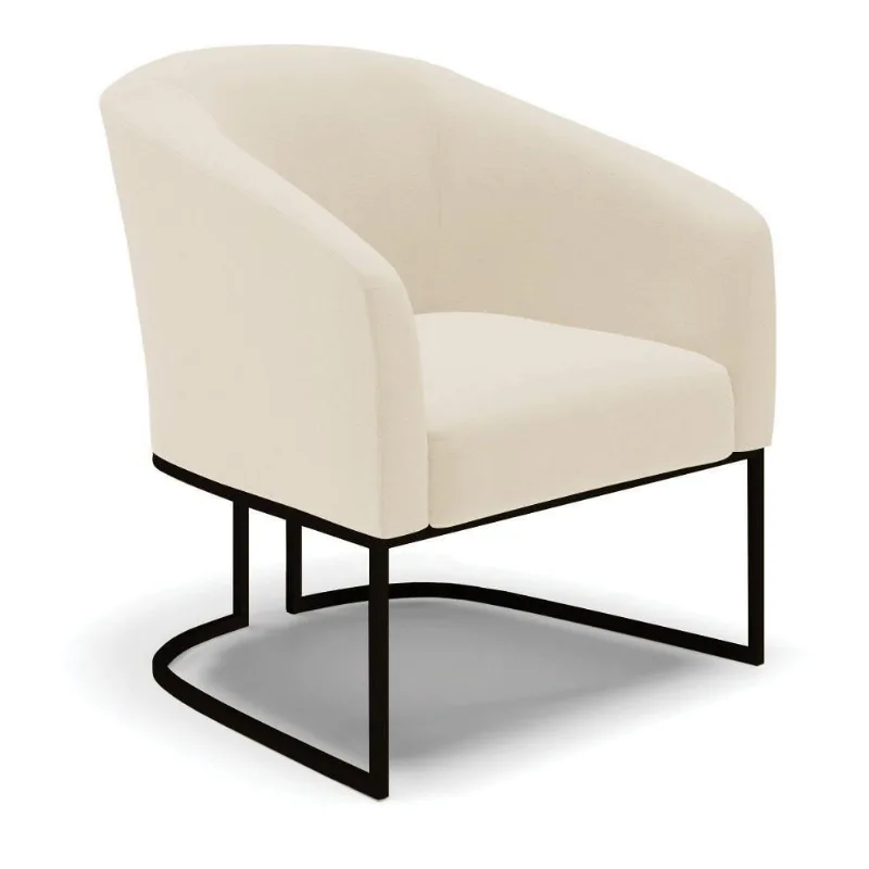 Poltrona Stella Linho Base Industrial Preto - D'Rossi Cor A19 Bege