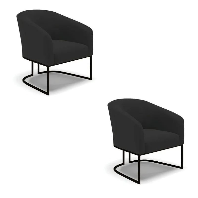 Kit 2 Poltronas Stella Veludo Base Industrial Preto - D'Rossi Cor Preto