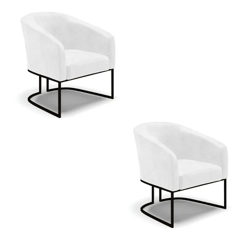 Kit 2 Poltronas Stella Corano Base Industrial Preto - D'Rossi Cor Branco