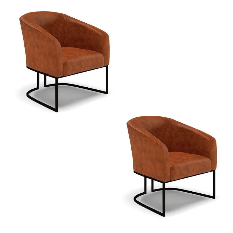 Kit 2 Poltronas Stella Corano Base Industrial Preto - D'Rossi Cor Nozes