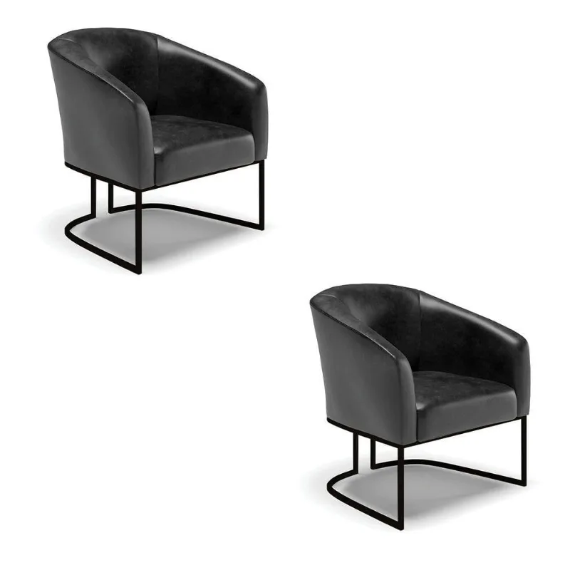 Kit 2 Poltronas Stella Corano Base Industrial Preto - D'Rossi Cor Preto