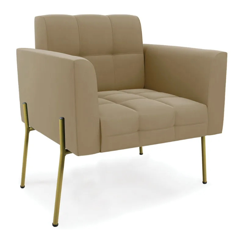 Poltrona Pé de Ferro Dourado para Sala Elisa Suede Marrom Rato D03 - D'Rossi - DRossi