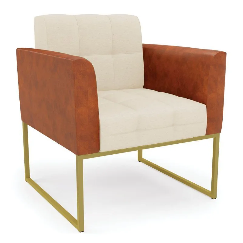 Poltrona Base Industrial Dourado Elisa Nozes-linho Bege A19 D03 - D'rossi