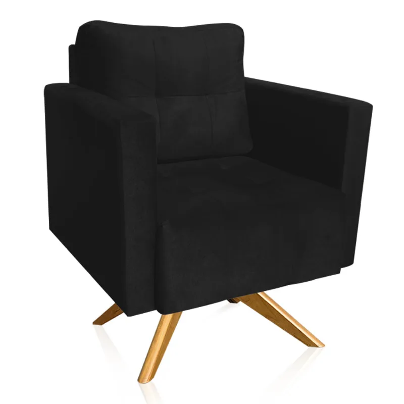 Poltrona Giratória Livia Suede Preto Base de Madeira MA30 - D'Rossi - DRossi