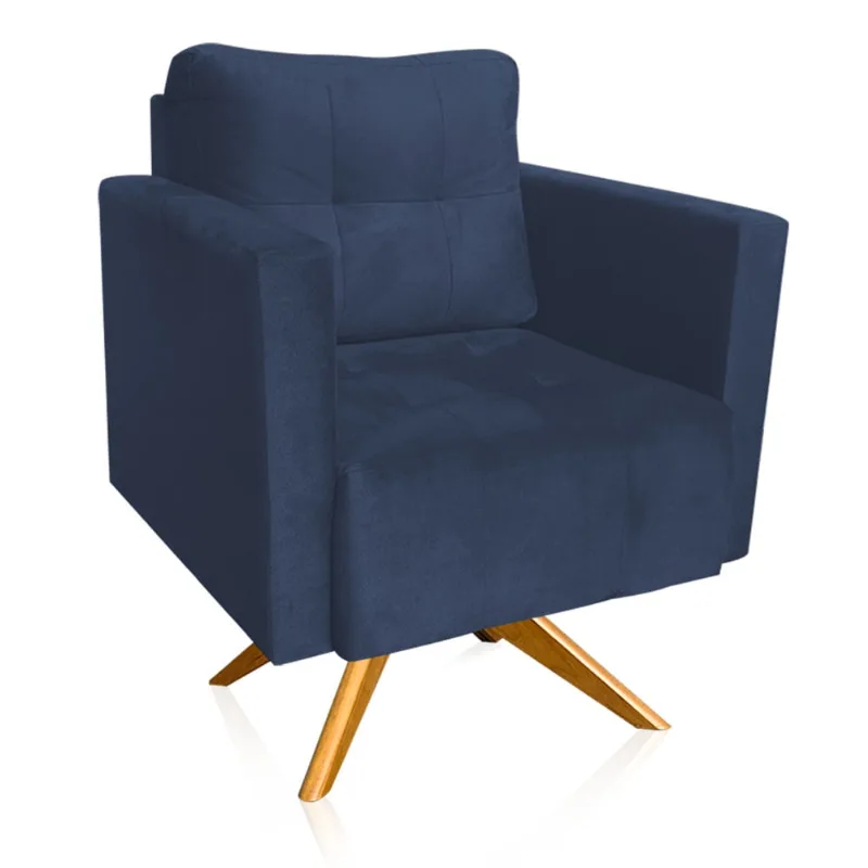 Poltrona Giratória Livia Suede Base de Madeira MA30 - D'Rossi Azul Marinho - DRossi