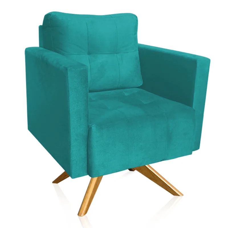 Poltrona Giratória Livia Suede Base de Madeira MA30 - D'Rossi Azul Turquesa - DRossi