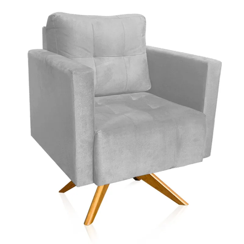Poltrona Giratória Livia Suede Base de Madeira MA30 - D'Rossi Cinza - DRossi